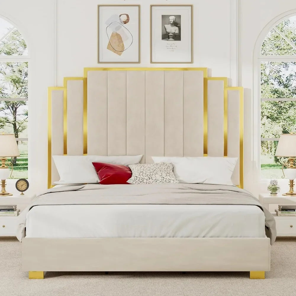 Queen & King Size Platform Bed Frame with Extra Tall Headboard