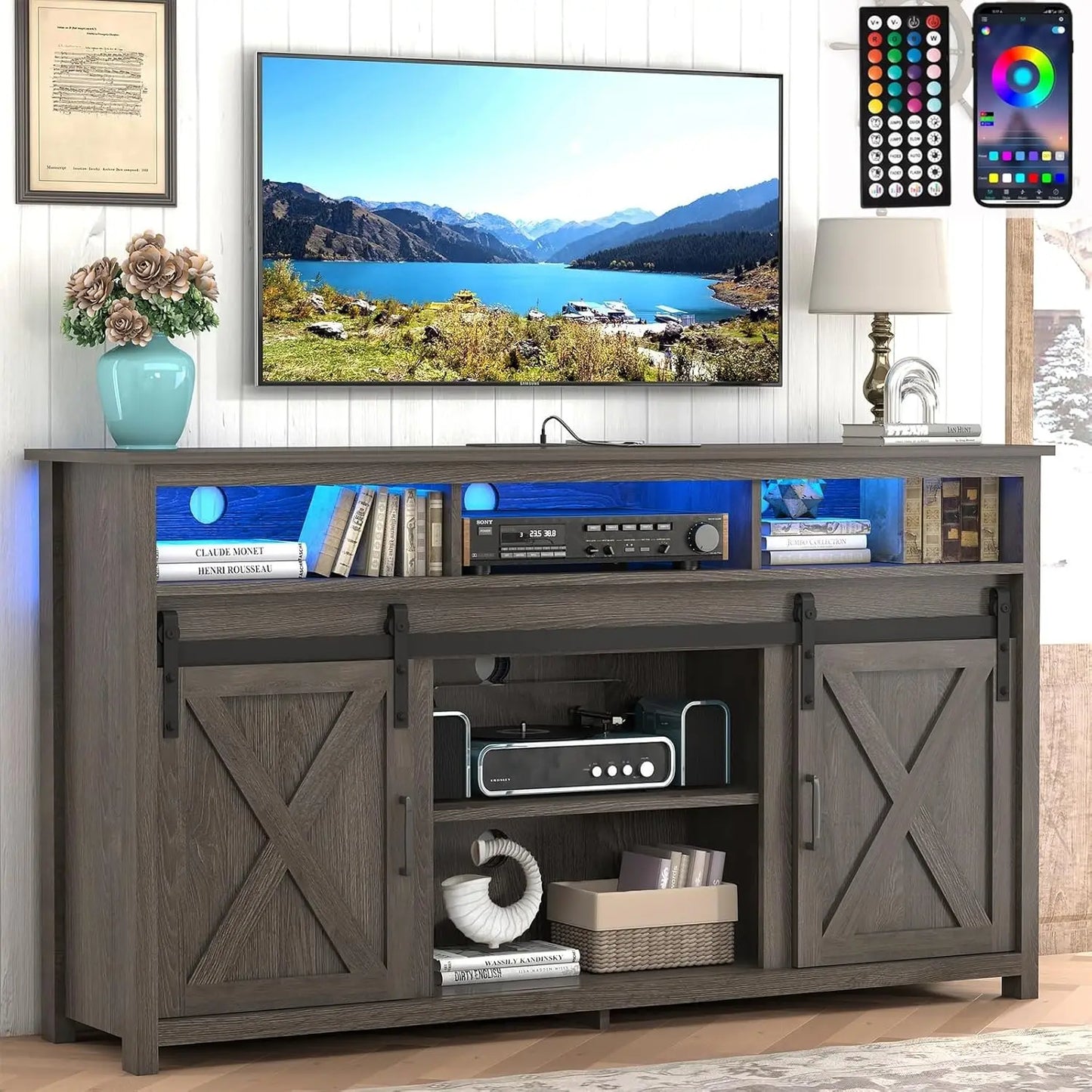 57” Wooden Farmhouse TV Stand for 60/65 inch TV