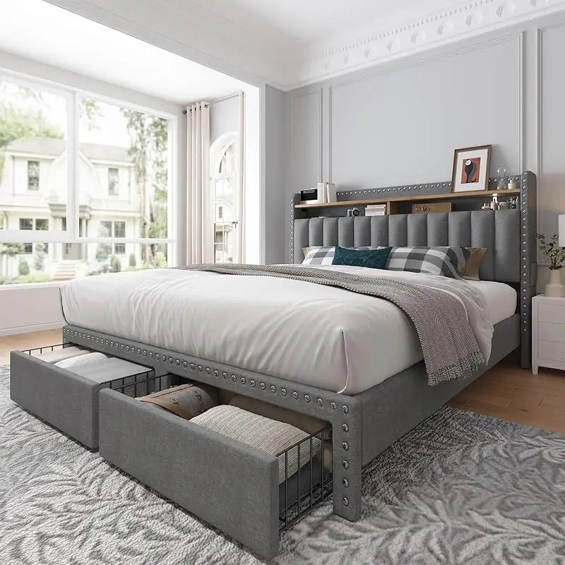 Full, Queen and King size Bed Frame with Drawers
