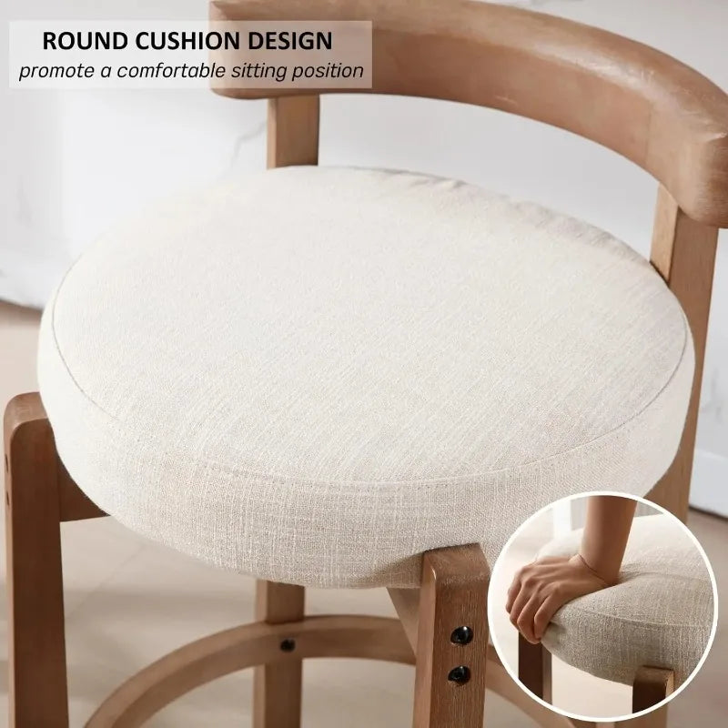 Modern Bar Stools Set of 2, Linen Upholstered, 26.5" Stools with Back