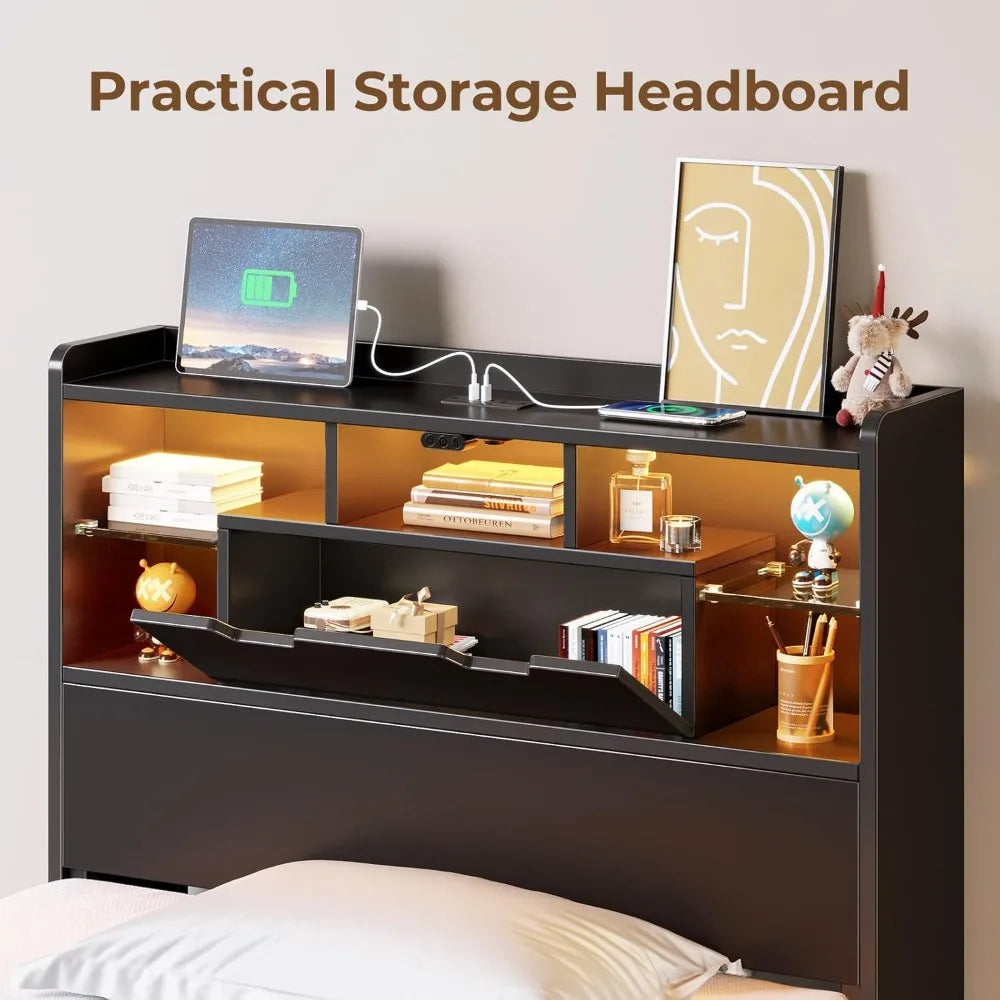 Bed Frame with Bookcase Storage - Full, Queen & Twin sizes