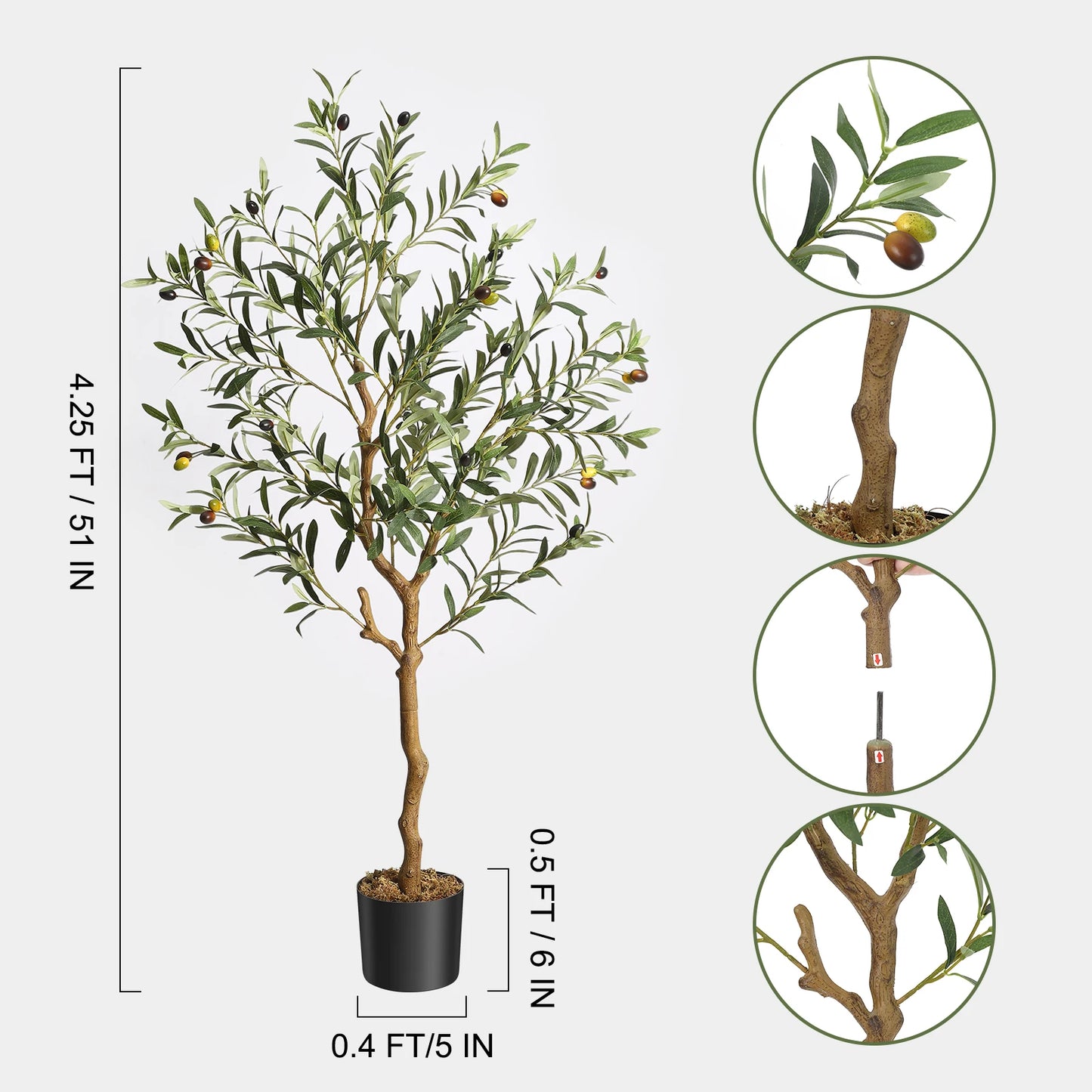 1Pc/2Pcs Artificial Olive Tree 4ft / 5ft / 6ft, Large Plant