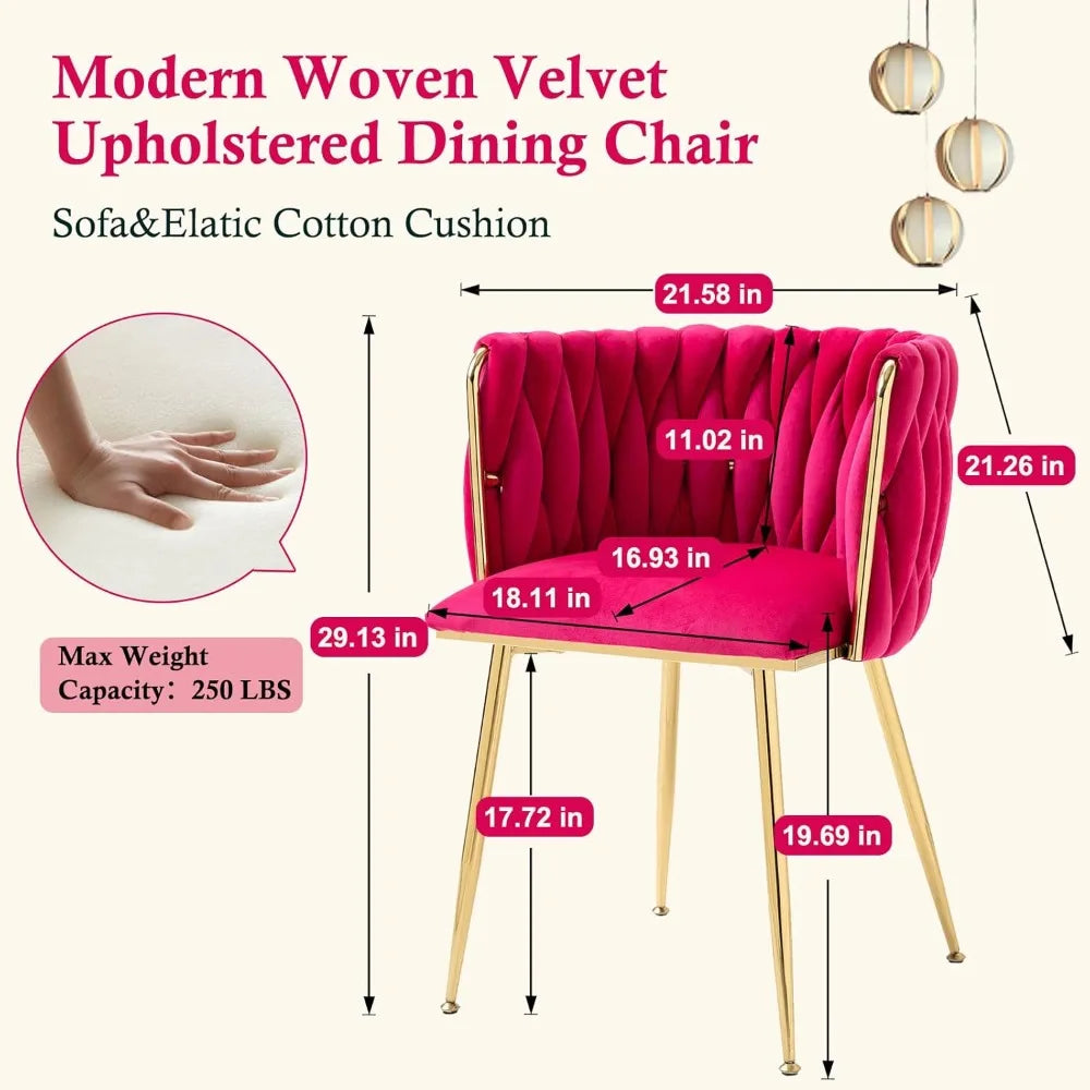 Velvet Dining Chairs Set of 2 Hand Weaving Side Chair