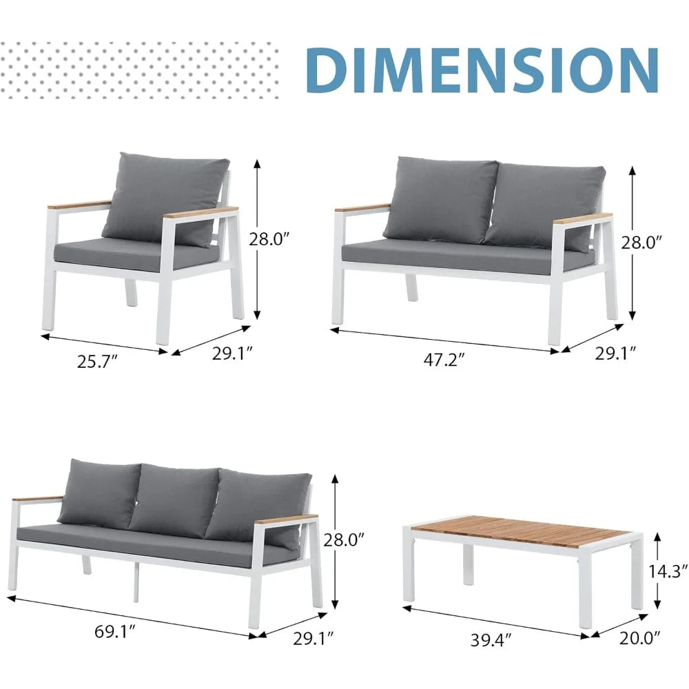 Patio Furniture Set 5 Pieces with Teak Coffee Table