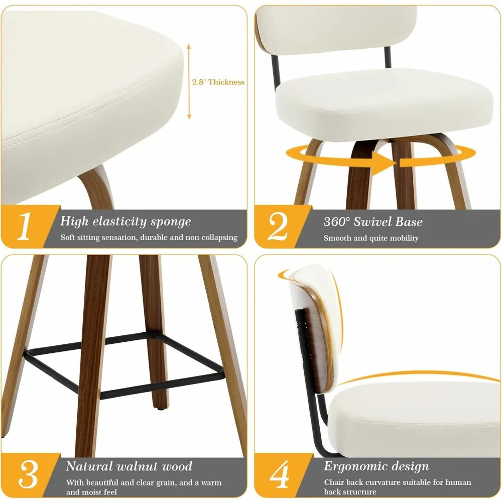 Bar Stools Set of 4, 26" Upholstered Faux Leather