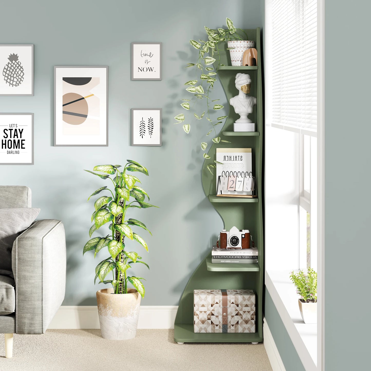 Corner bookShelf, 5-Tier Stylish Corner Bookcase