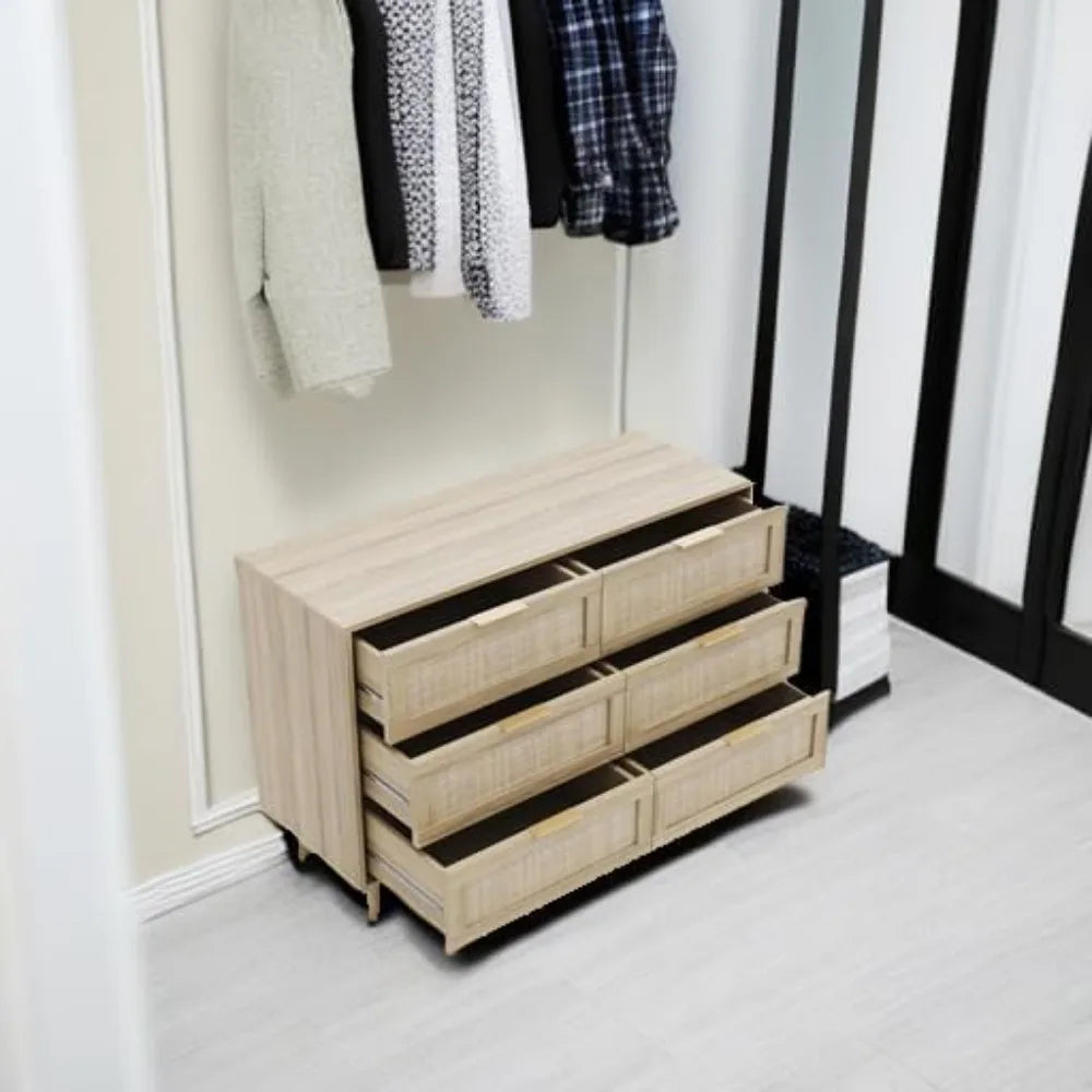 Rattan Chest of Drawers, Dresser 6 Drawer