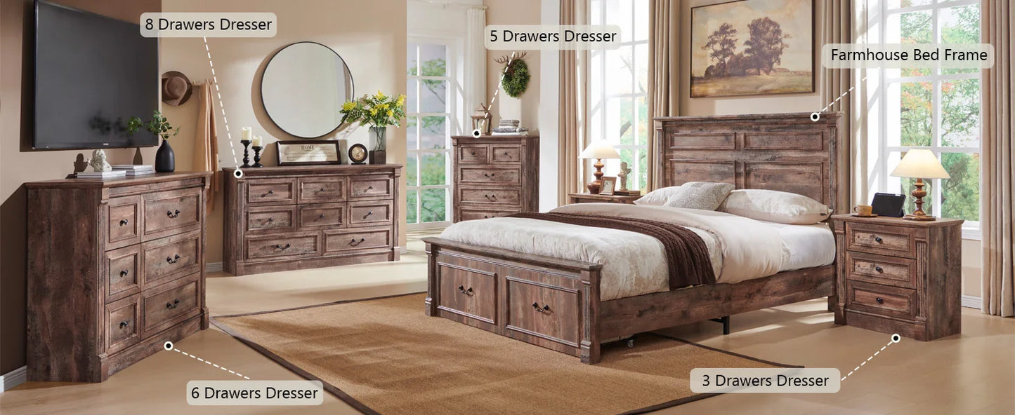 Queen Size Bed Frame, with Storage Drawers