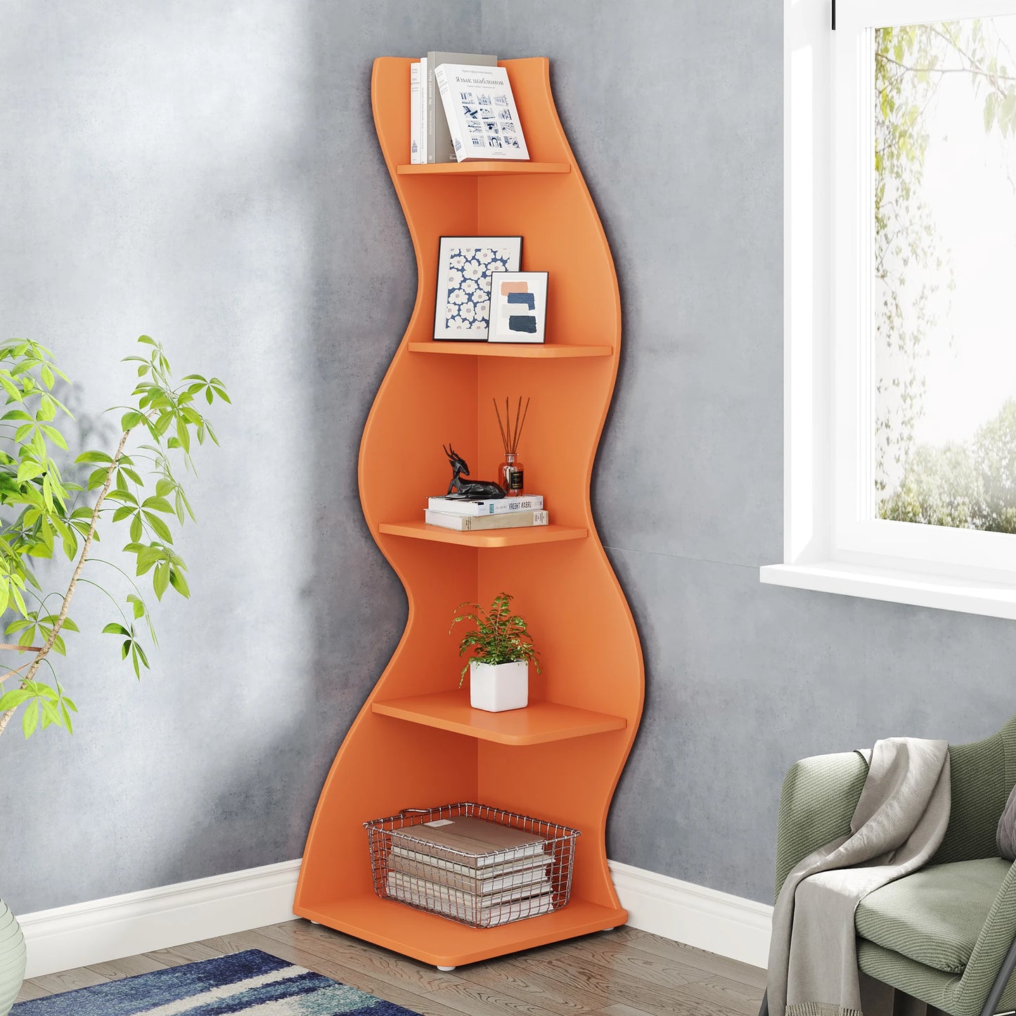 Corner bookShelf, 5-Tier Stylish Corner Bookcase