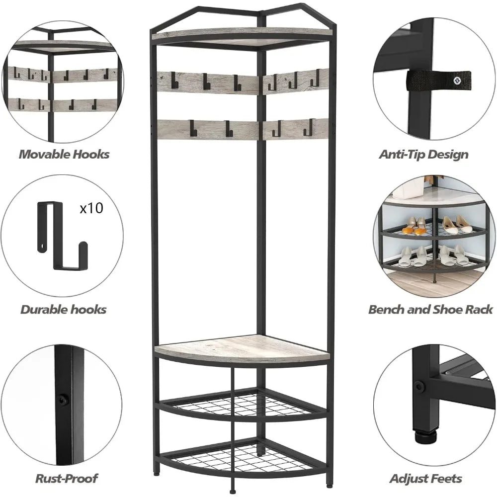 Entryway Coat Rack with Shoes Shelf Organizer