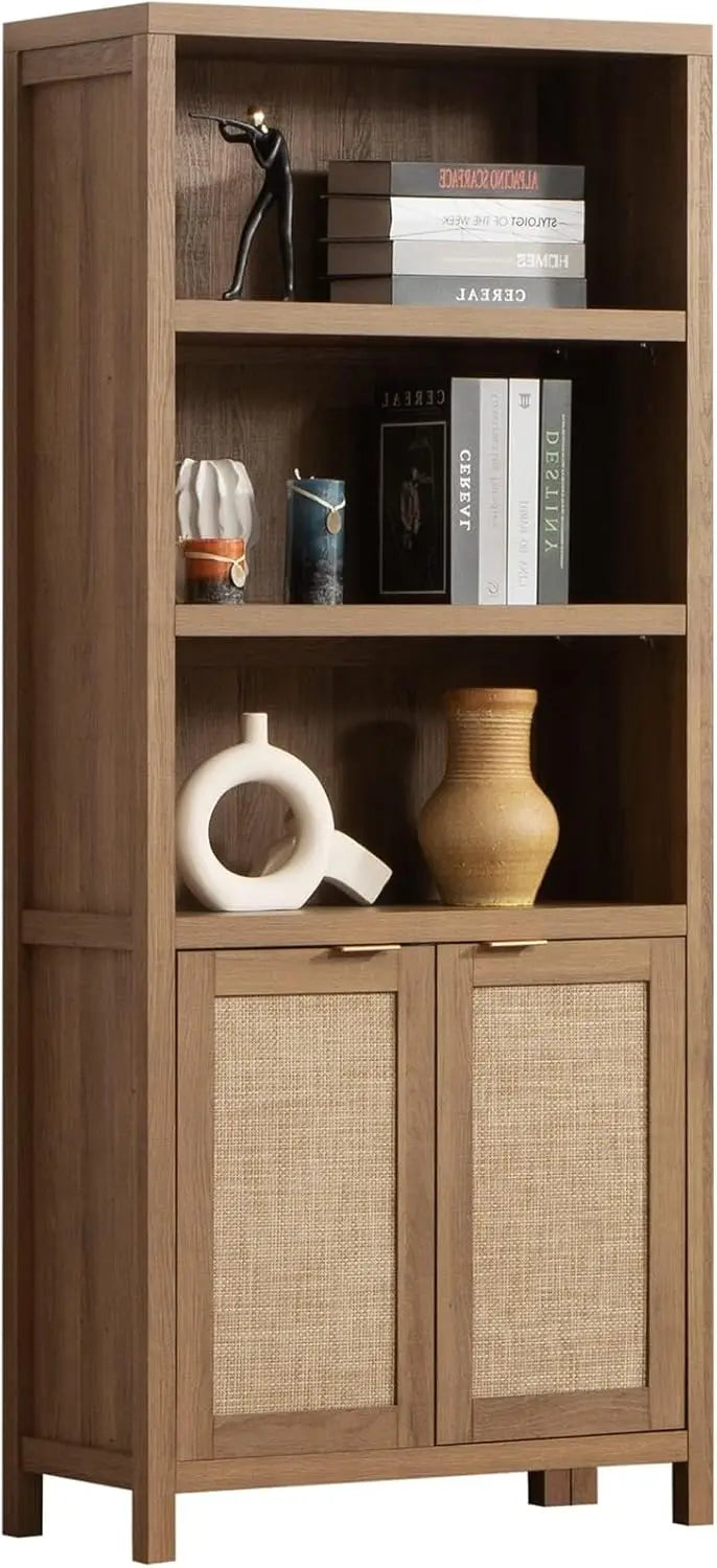 Rattan Bookcase with Doors, Large Bookshelf