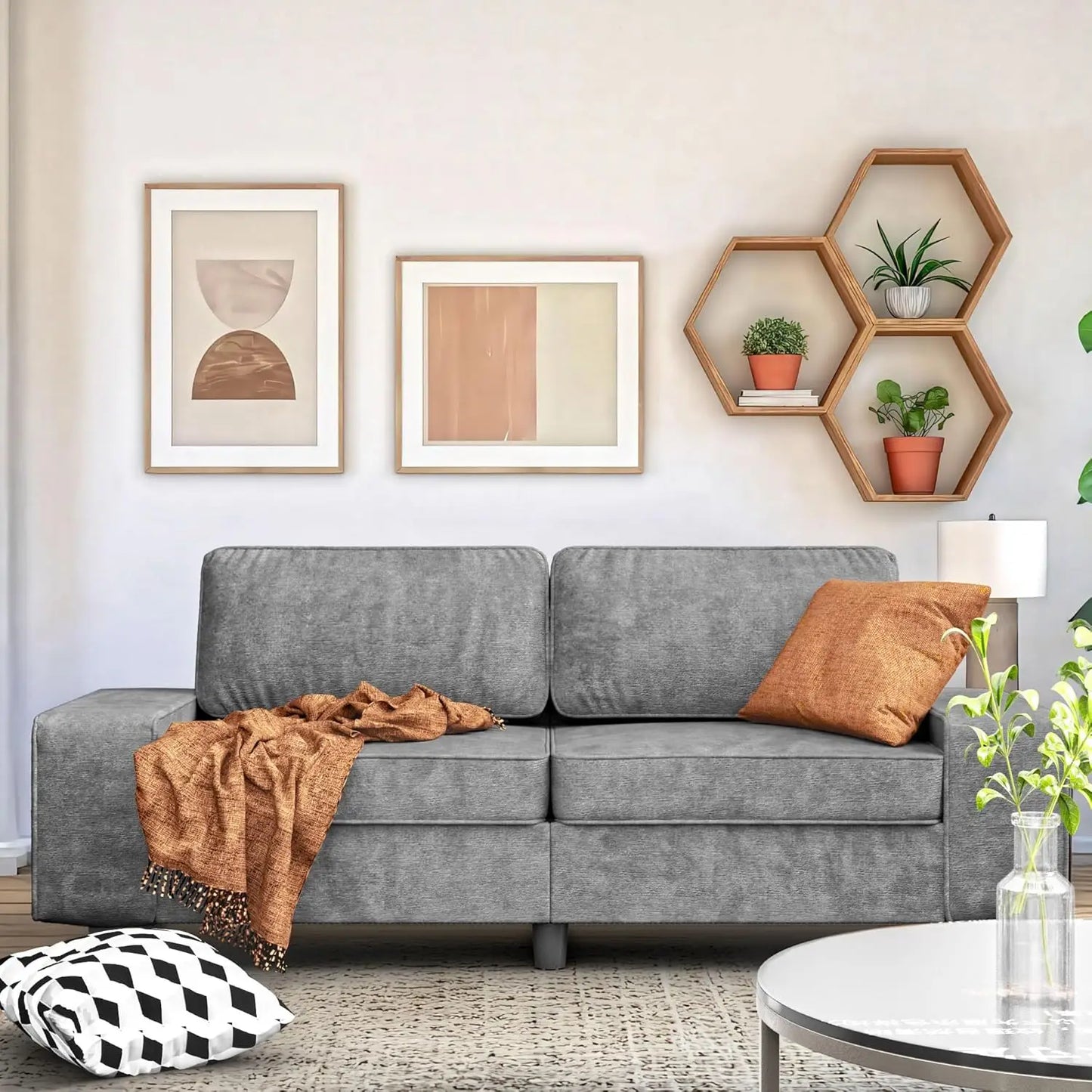 Corduroy Loveseat Couch, 3 Seater Retro Sofa with 4 Side Pockets
