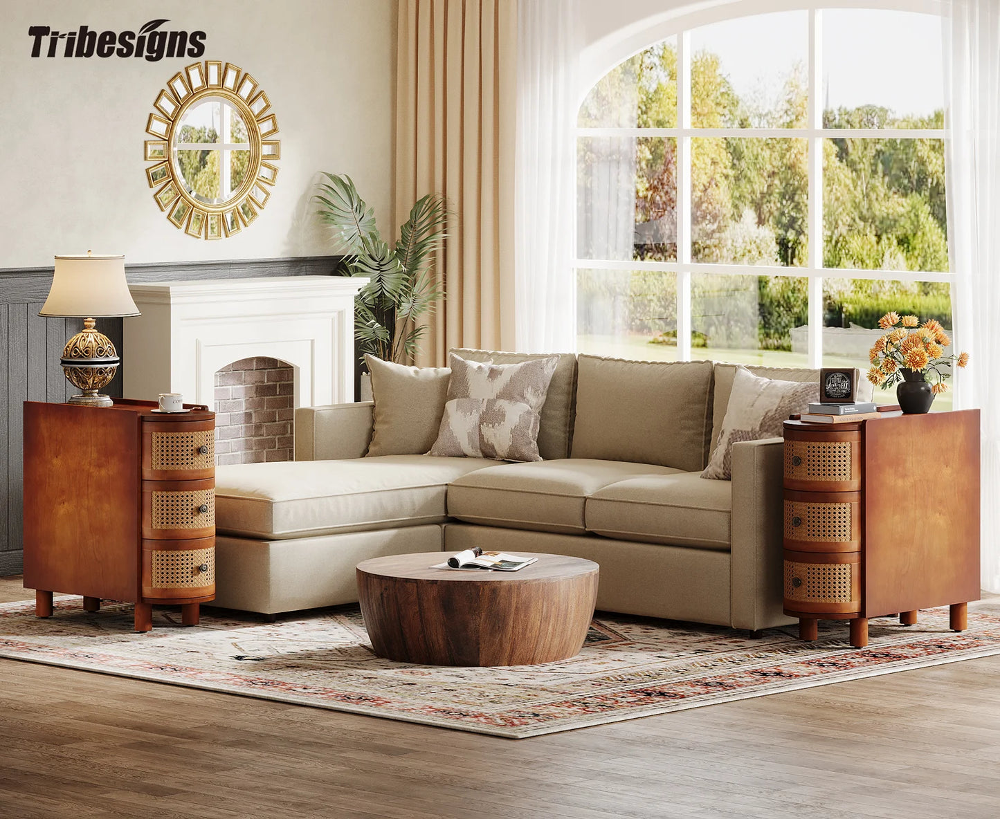 Tribesigns End Table Round Solid Wood Sofa Bedside Narrow Bedroom Side Table Nightstand with Drawer