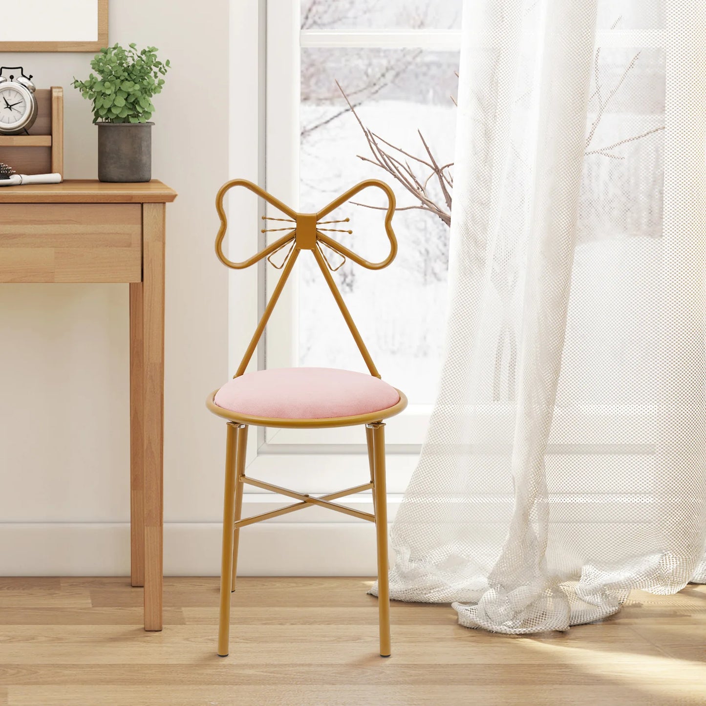 Velvet Makeup Chair Metal Frame Butterfly Backrest Chair