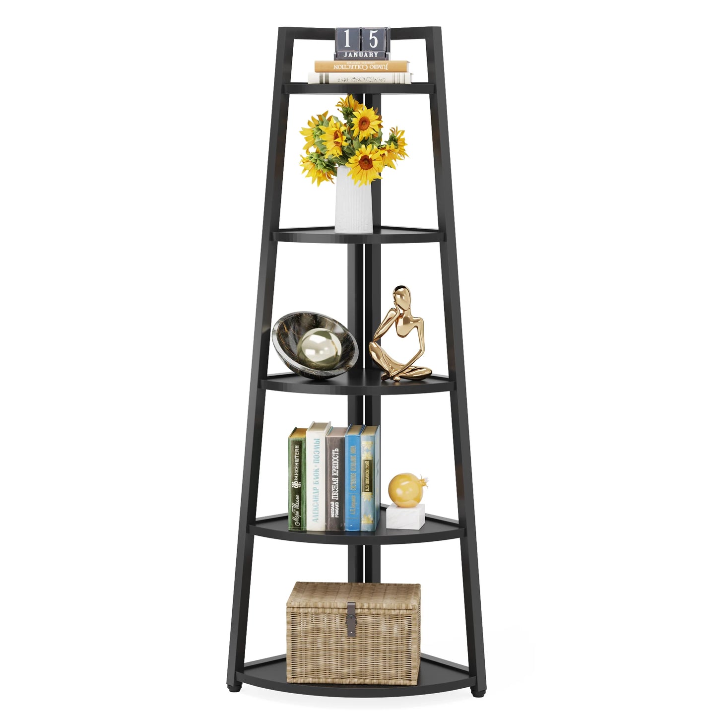 Corner Bookcase, Bookshelf with Rack Wood