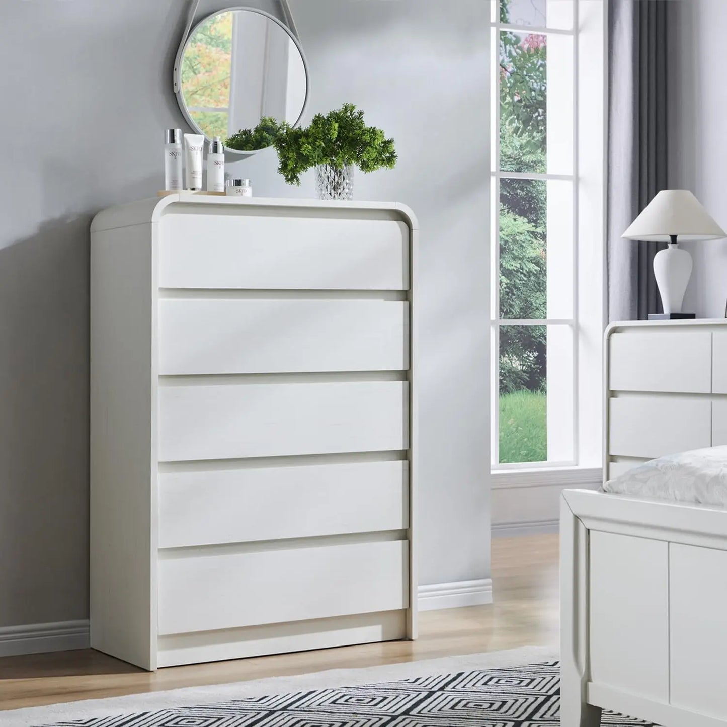 5 Drawers Dresser, Chest of Drawers w/Curved Profile Design