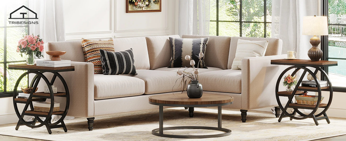 Tribesigns End Table, Narrow End Table with 3 Storage Shelves, Wooden Side Table, Industrial Small Sofa Side Table