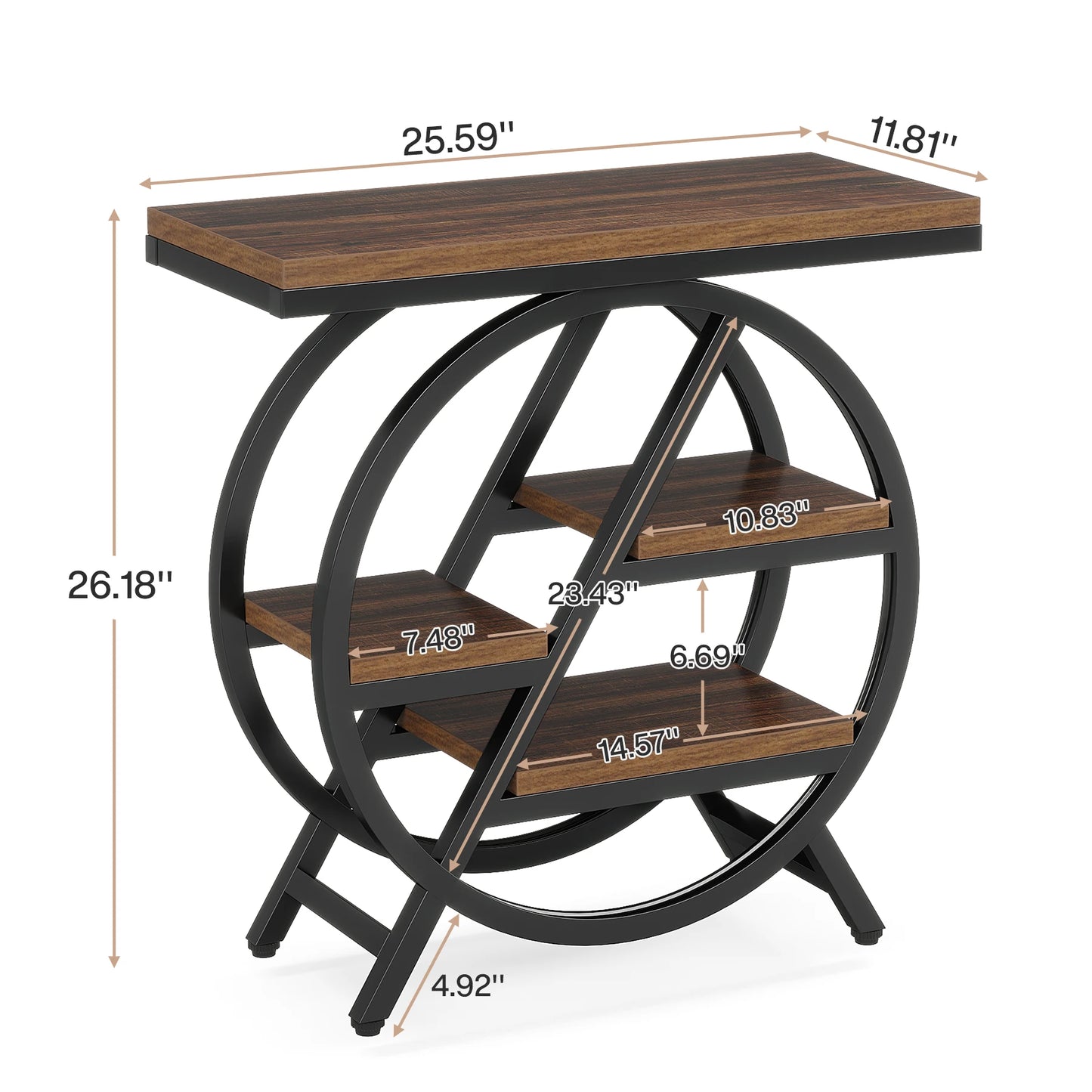 Tribesigns End Table, Narrow End Table with 3 Storage Shelves, Wooden Side Table, Industrial Small Sofa Side Table