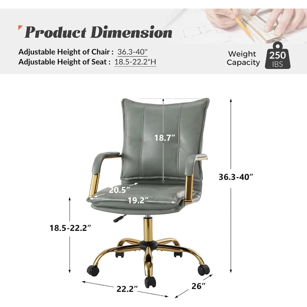 Office Chair, Adjustable Swivel with Golden Legs