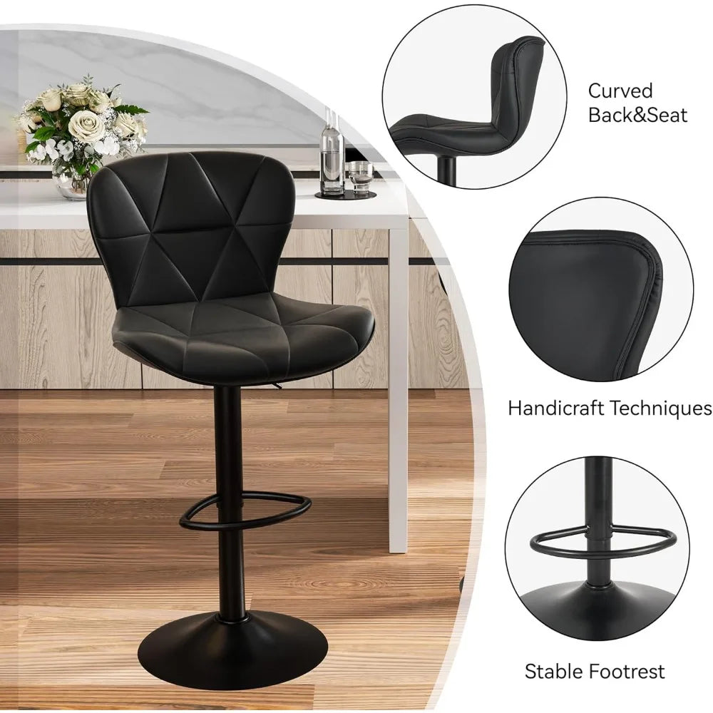 Modern Bar Stools Set of 2, Adjustable Faux Leather Upholstered