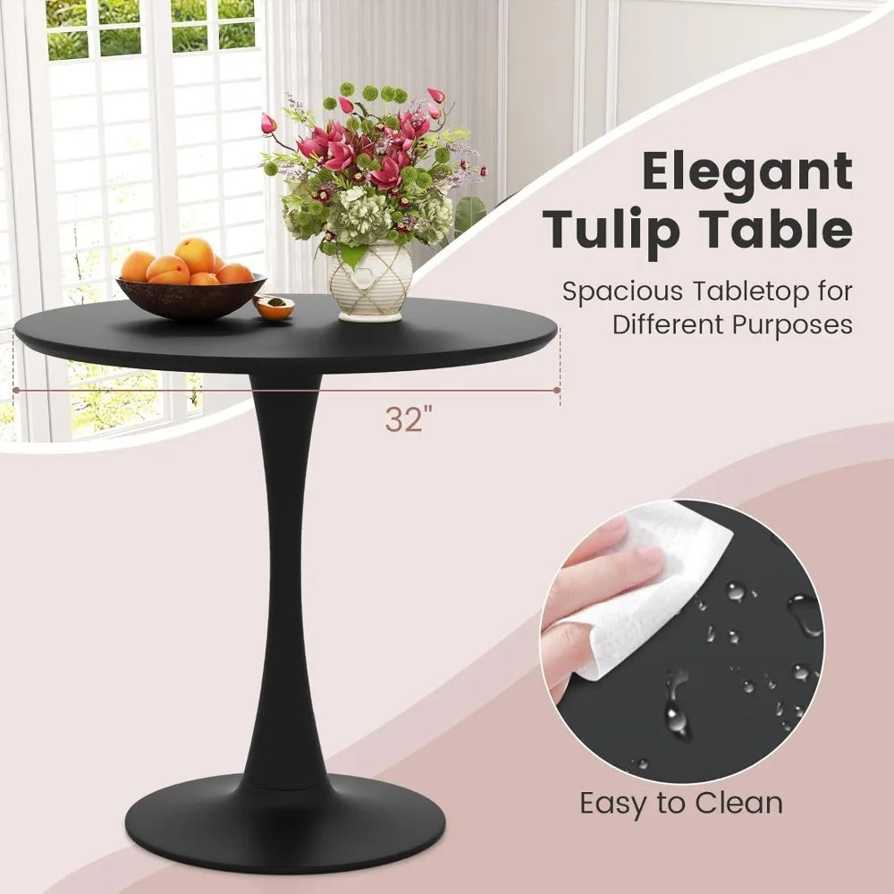 Round Dining Table Set for 4, Kitchen Table Set with Padded Seat & Solid Wood Legs, Round Kitchen Table and Chairs