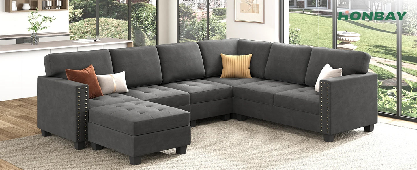 Velvet Modular Sectional sofa, Convertible L Shaped couch with Storage