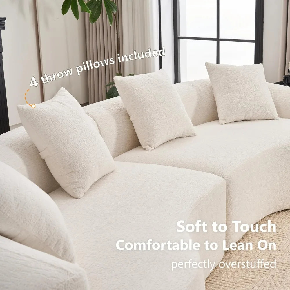 Oversized Sectional Sofa, Luxury Plush Chenille 4-Seater with 4 Throw Pillows