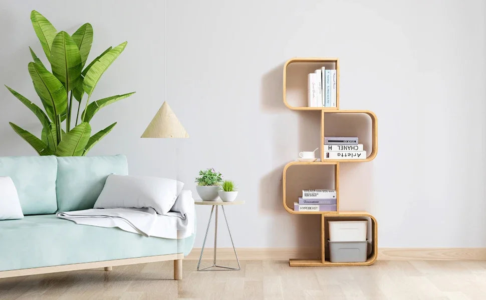 5-Tier Bamboo Bookshelf, 2 in 1 Bookcase Storage