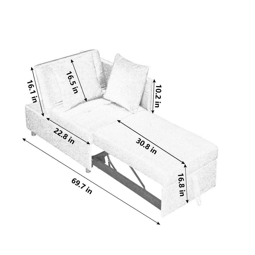 Sleeper Sofa Chair Adjustable Backrest Recliner - Pullout Sofa Bed - Wheels