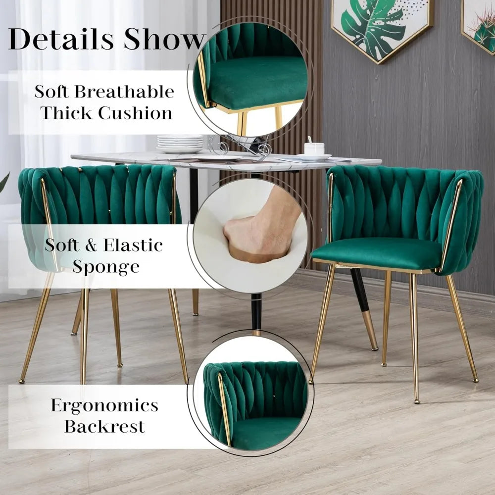 Golden Round Glass Dining Table Set for 4, 39'' Clear Dinner Table Set, 5 Pieces Modern Luxury Circle Kitchen Table and Green