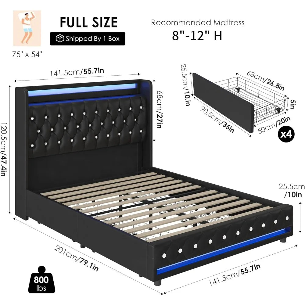 Velvet Upholstered Bed Frame with Storage – King, Queen, Full Sizes