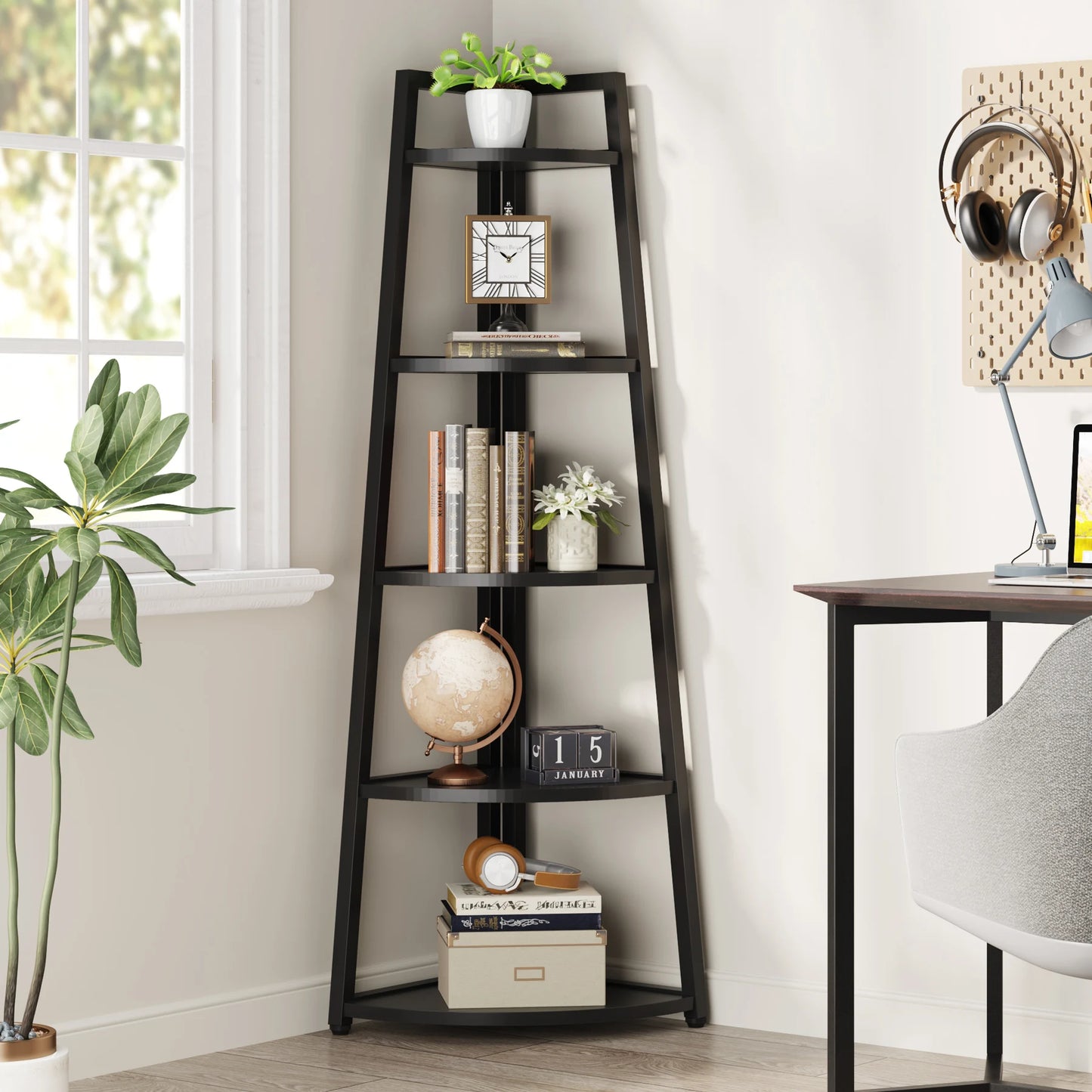 Corner Bookcase, Bookshelf with Rack Wood
