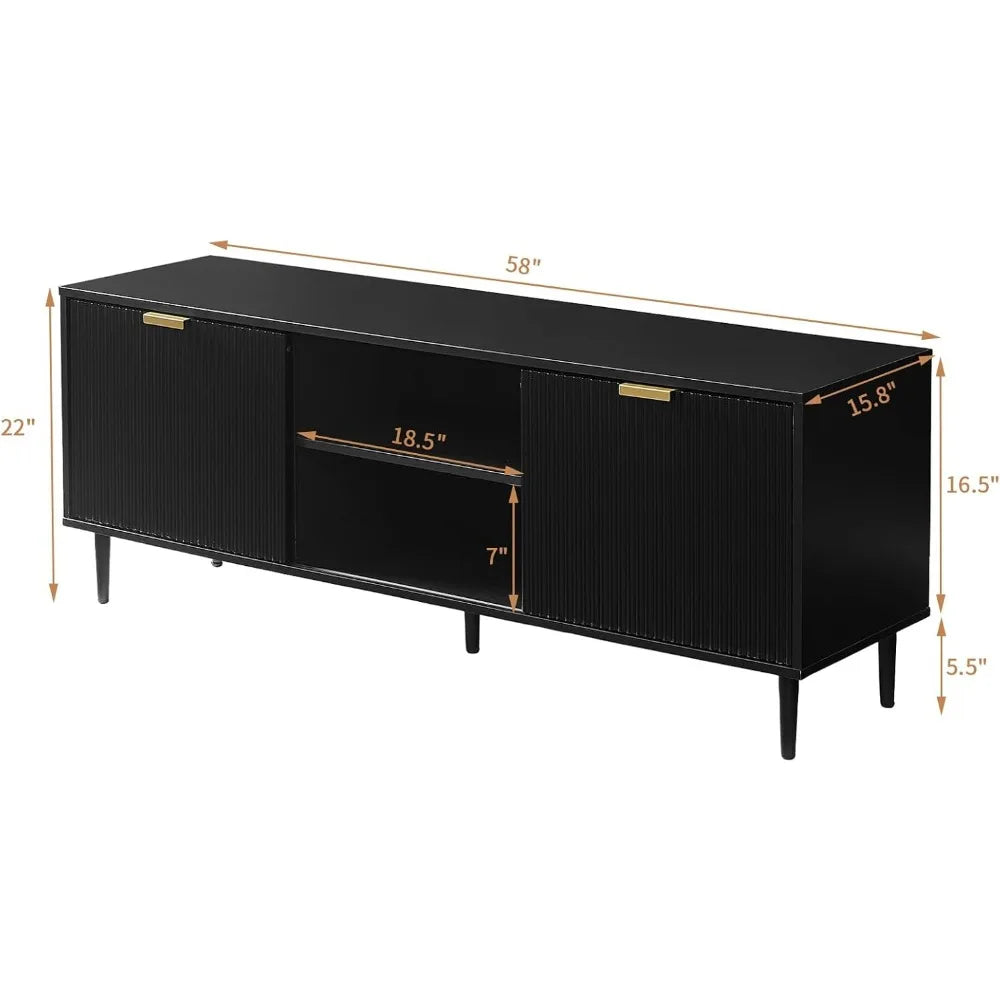 Black TV Stand for 65+ Inch TV with Sliding Doors
