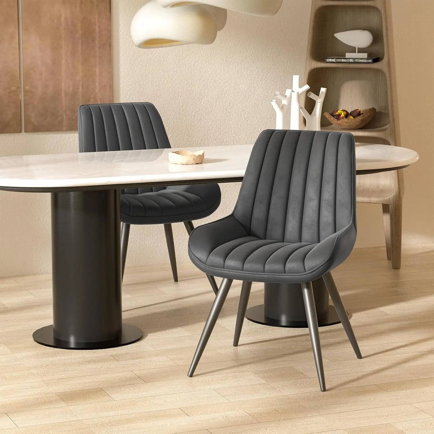 Modern Dining Chairs Set of 4, Comfy Dining Room Chairs with Thick Cushions, Upholstered Fabric Kitchen Side Chairs