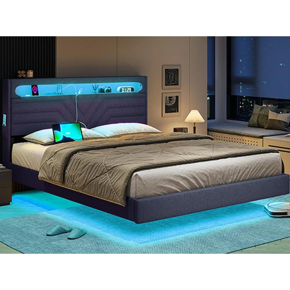 Queen and Full Floating Bed Frame with RGB LED