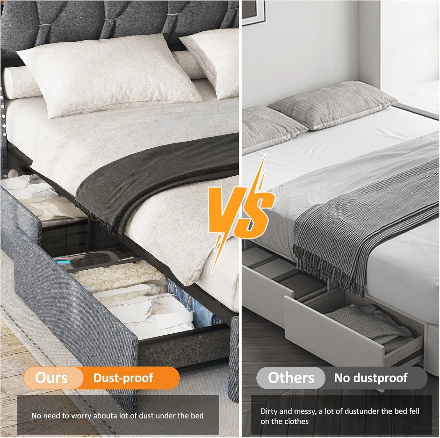 Queen Size Bed Frame with Headboard & 4 Storage Drawer