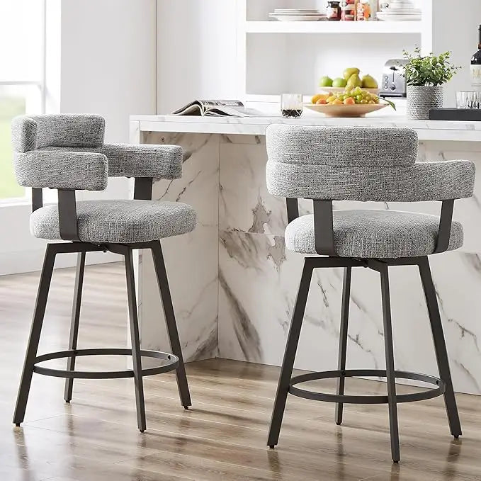 Bar Stools with Full Back Set of 2 with Linen Padded Back