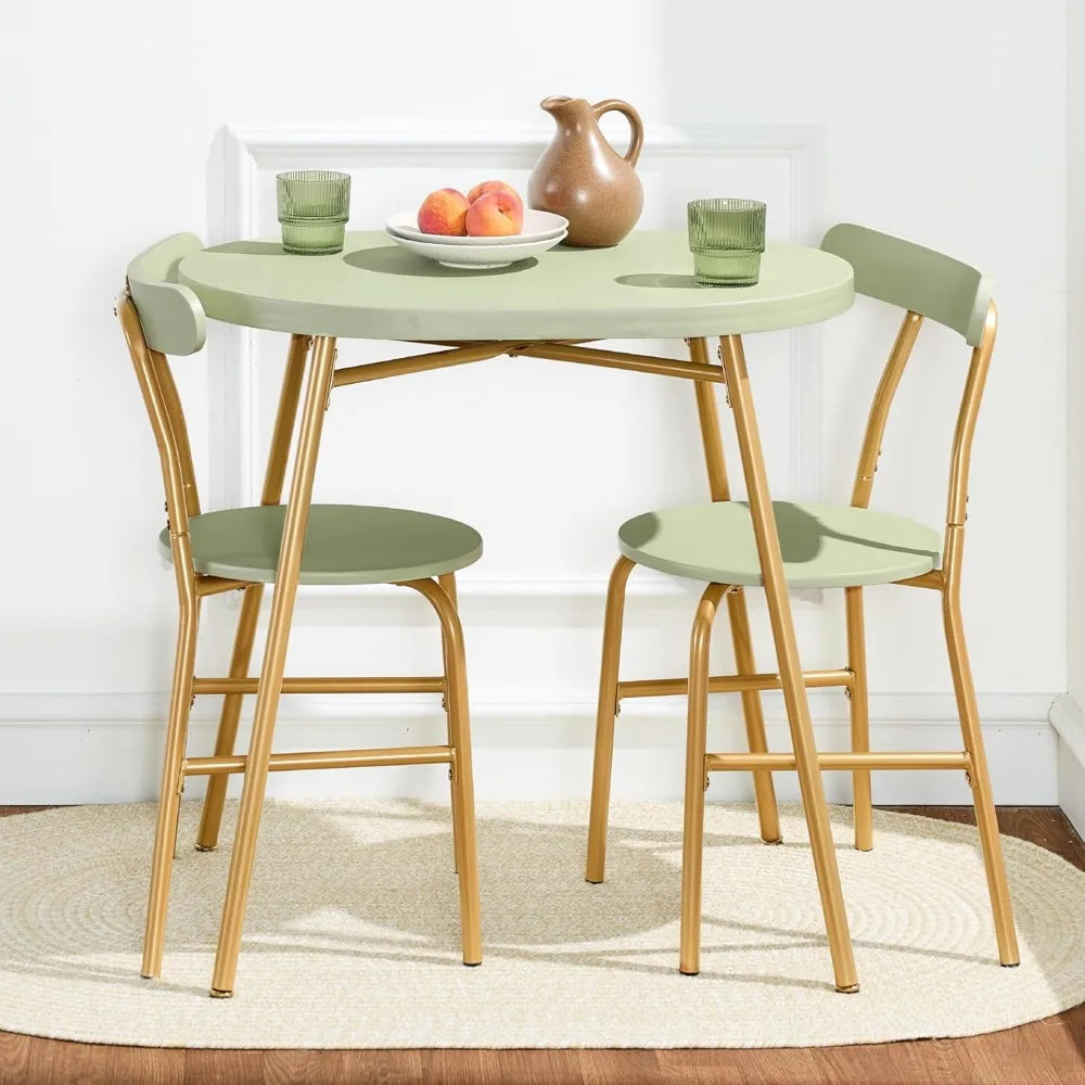3-Piece Modern Oval Dining Table Set, Small Kitchen Dinette w/ 2 Chairs, Metal Frame, Curved Backrests