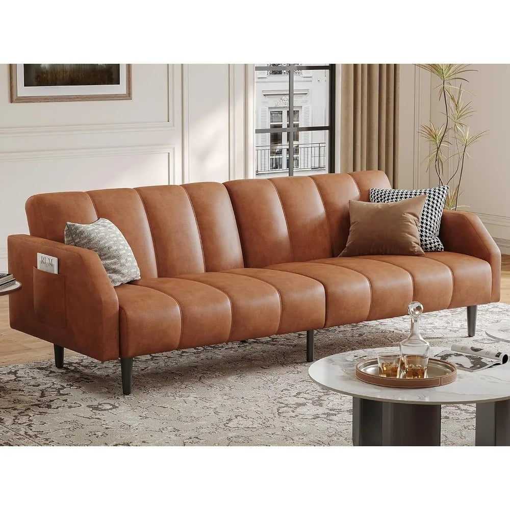 Sofa Bed Couch, 2 Seater Faux Leather Futon Sleeper