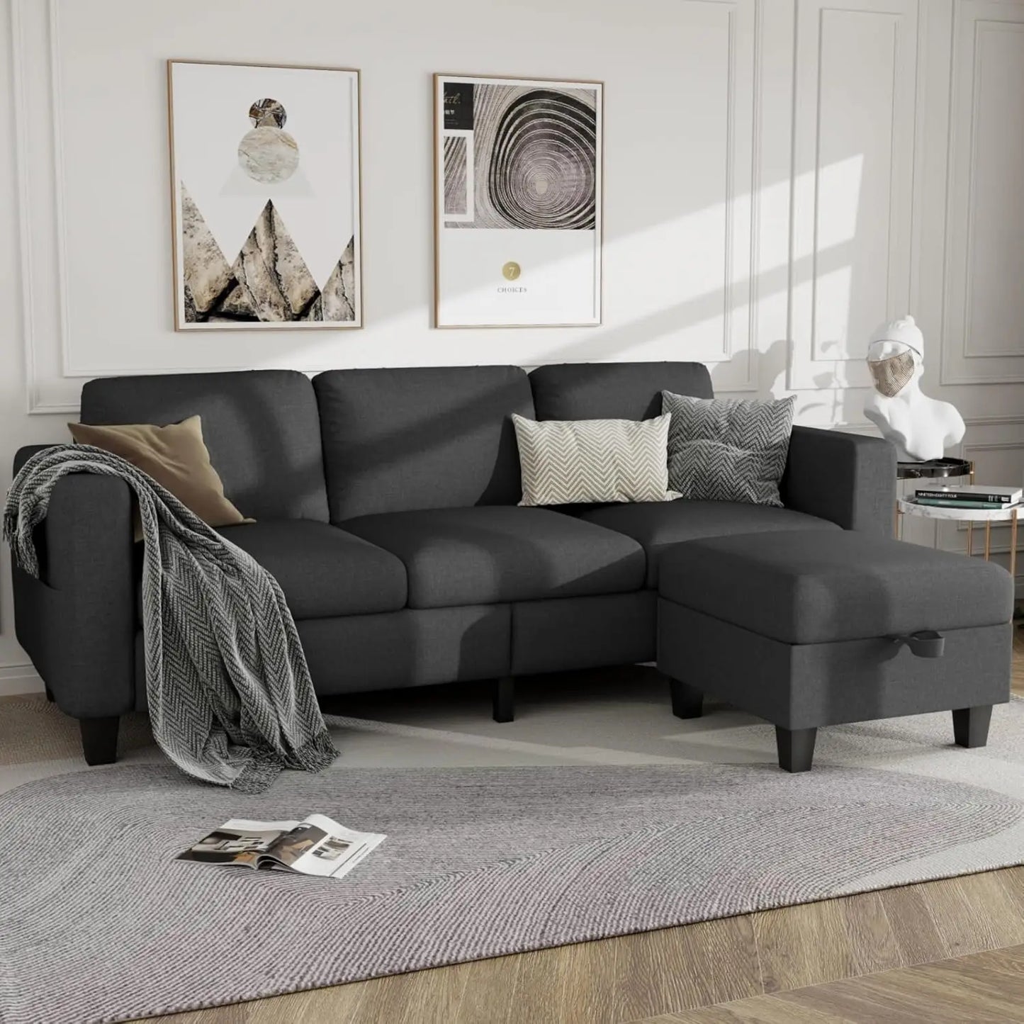 L Shaped Cloud Couch - 3 Seat-Comfy Linen with Storage