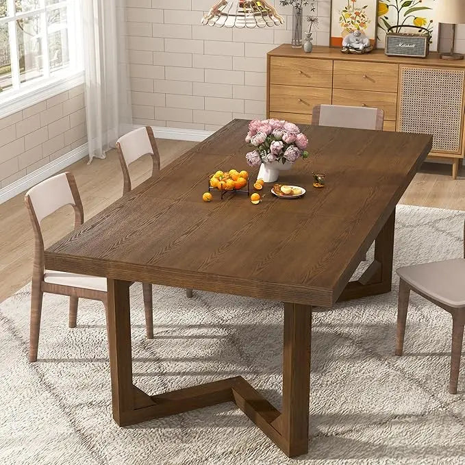 71 Inch Farmhouse Dining Table, Solid Wood Rustic Kitchen Table, Large Wooden Rectangular Dinner Table for Dining Room, Home Off