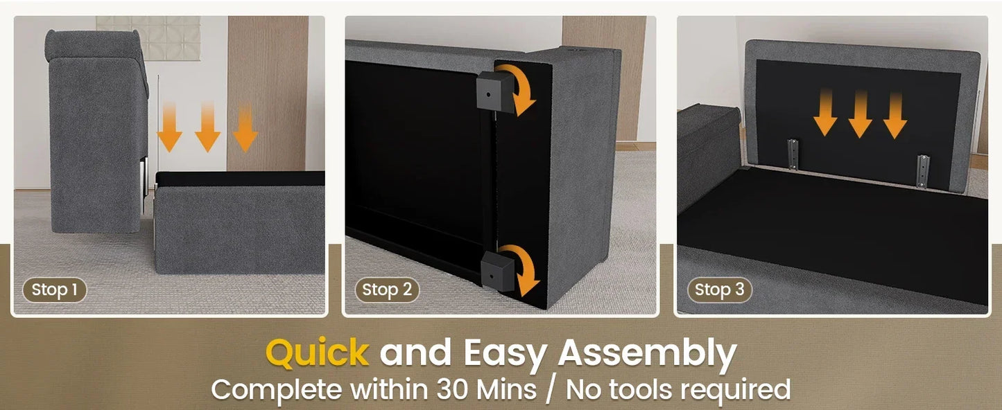 Oversized Comfy Couches, Deep Seat Sofa with Storage and 2 USB