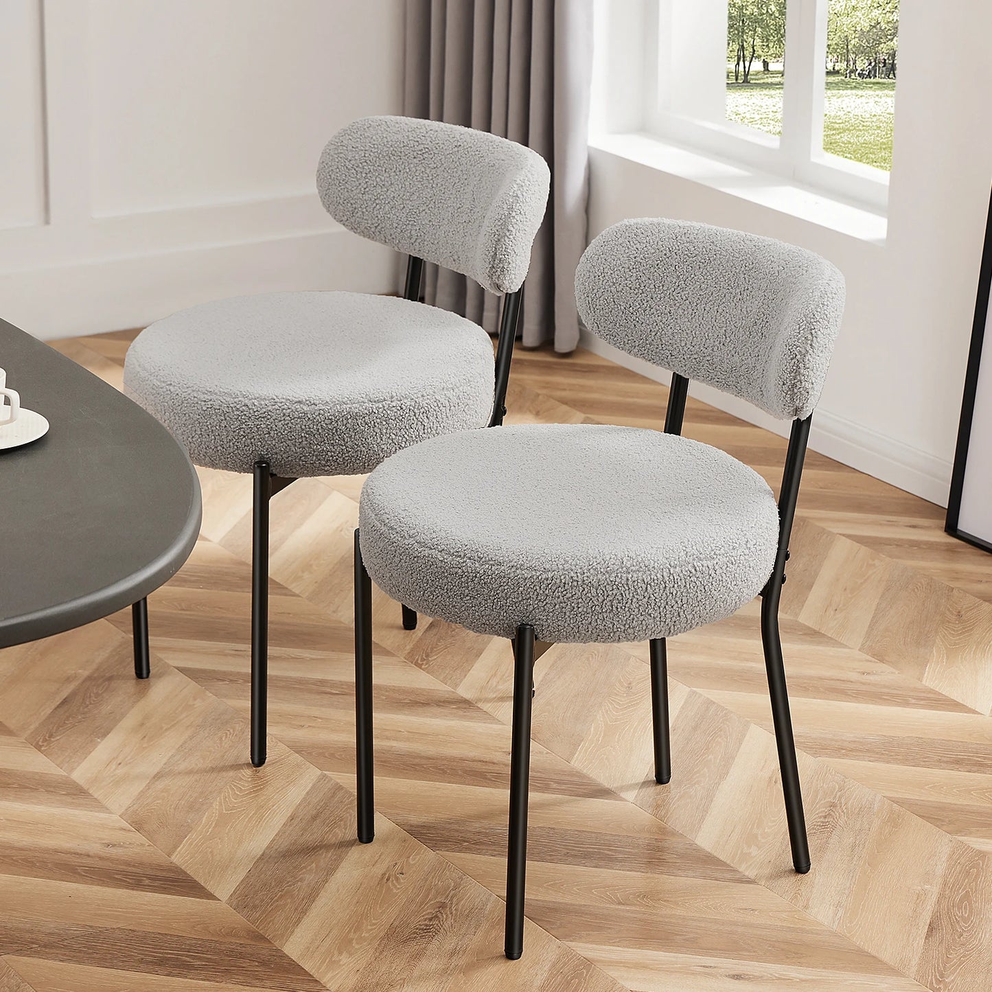 Ergonomic Round Dining Chairs Set of 2 Plush Fabric