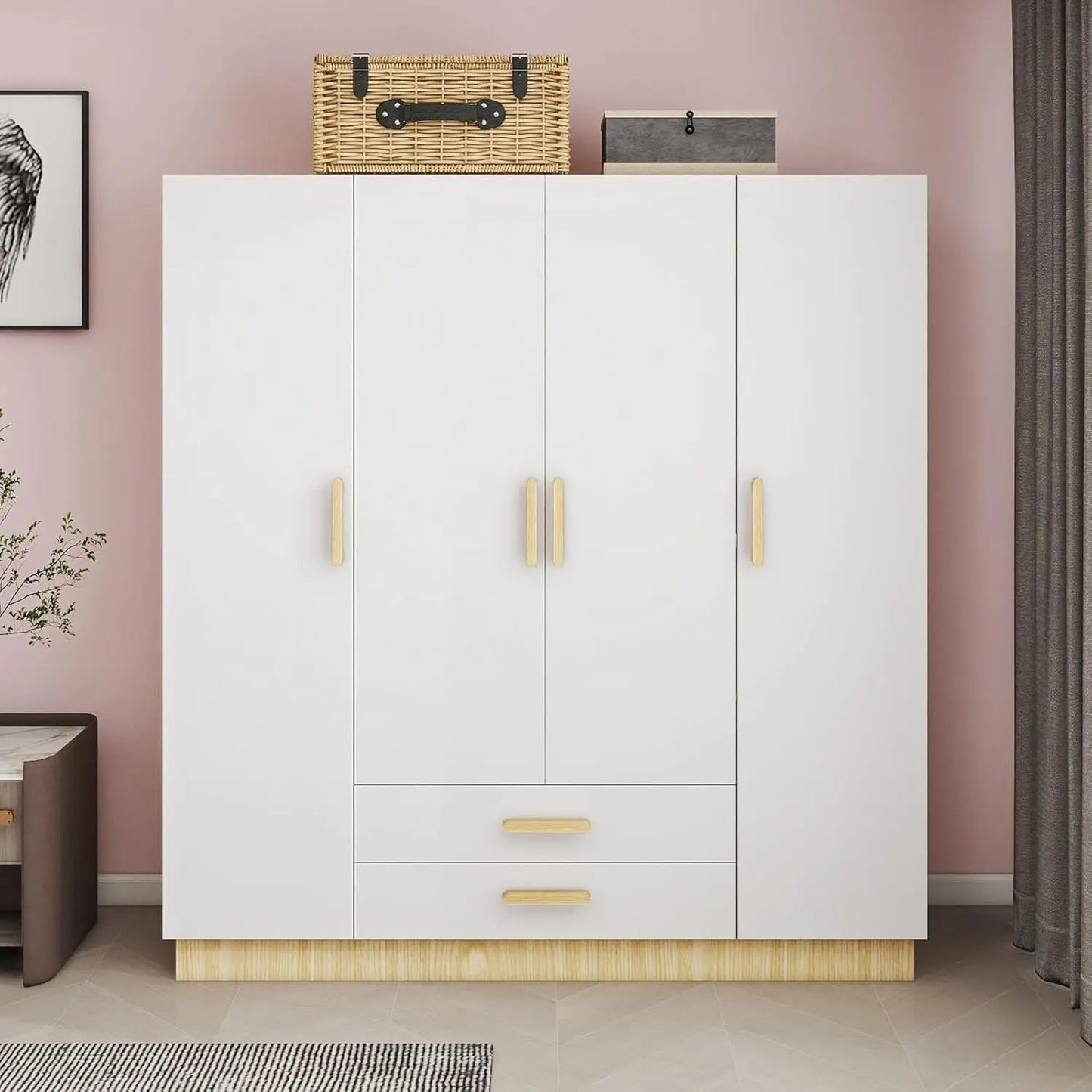 Armoire Wardrobe Closet with 3 Drawers and 4 Doors
