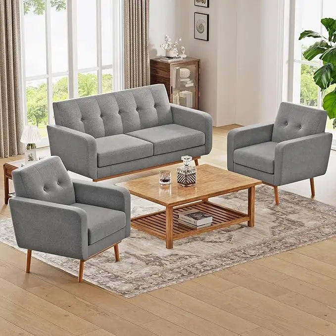 Couch Set with Solid Frame, Deep Seat Sofa Set
