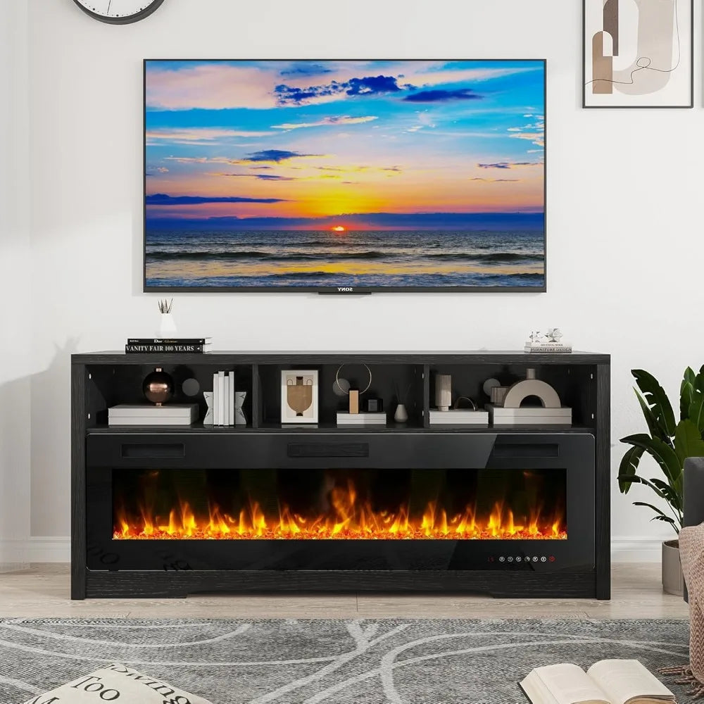Fireplace TV Stands with Open Storage Shelve