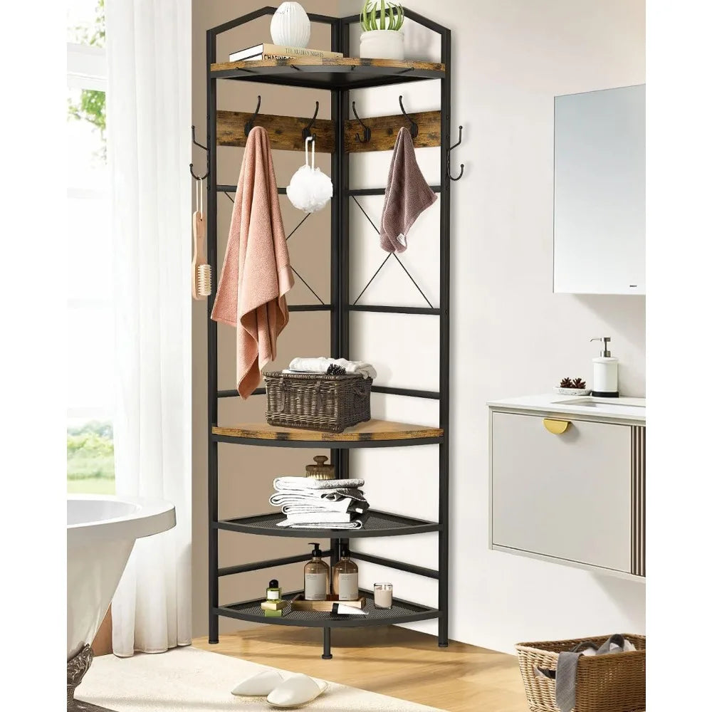 4-Tier Corner Coat Rack with Shoe Storage