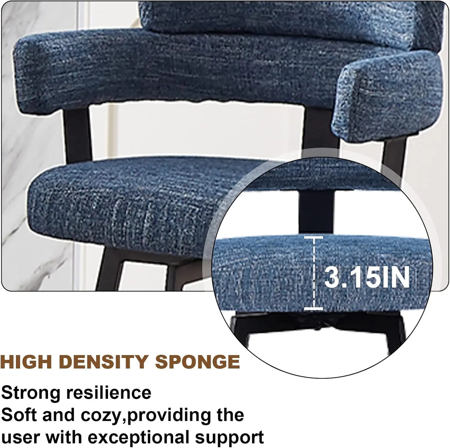 Bar Stools with Full Back Set of 2 with Linen Padded Back