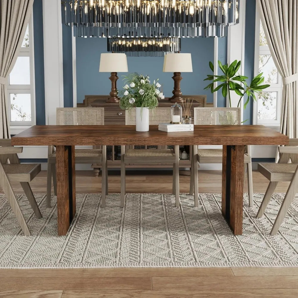 71" Rustic Dining Table for 8, Farmhouse Dinner Table for 6 to 8, Rectangular Kitchen Table with Heavy Duty Legs for Dining Room
