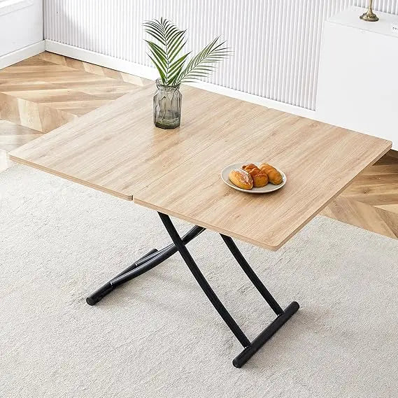 43.3" Folding Dining Table, 4 in 1 Multi-Function Table with MDF Tabletop & Height Adjustable, Lift Top Coffee Table Converts to